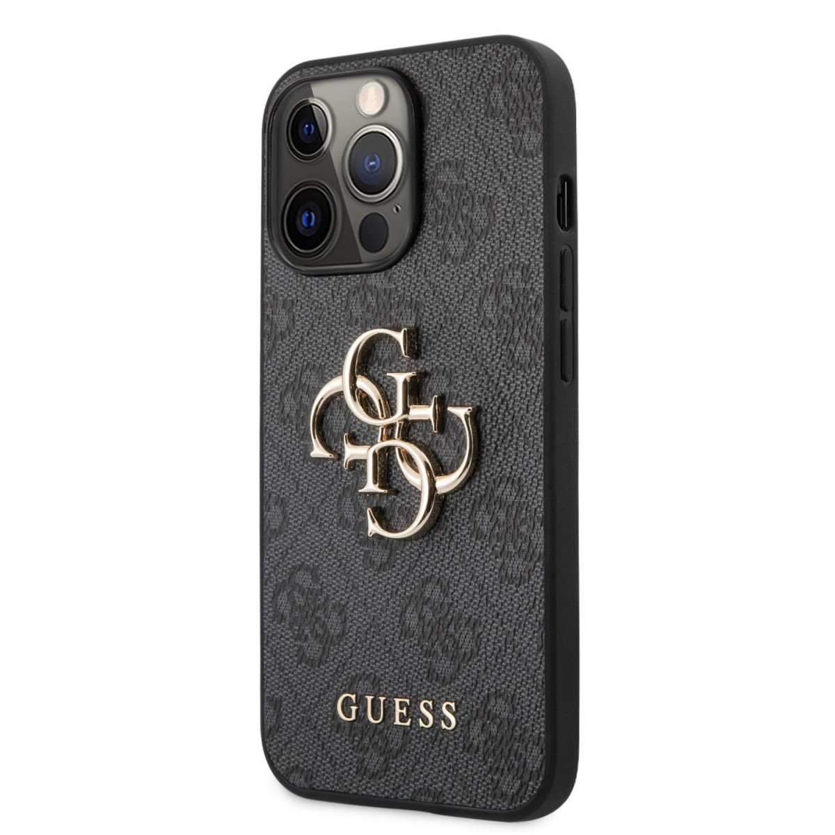 Zadní kryt Guess PU 4G Metal Logo pro iPhone 13 Pro Grey