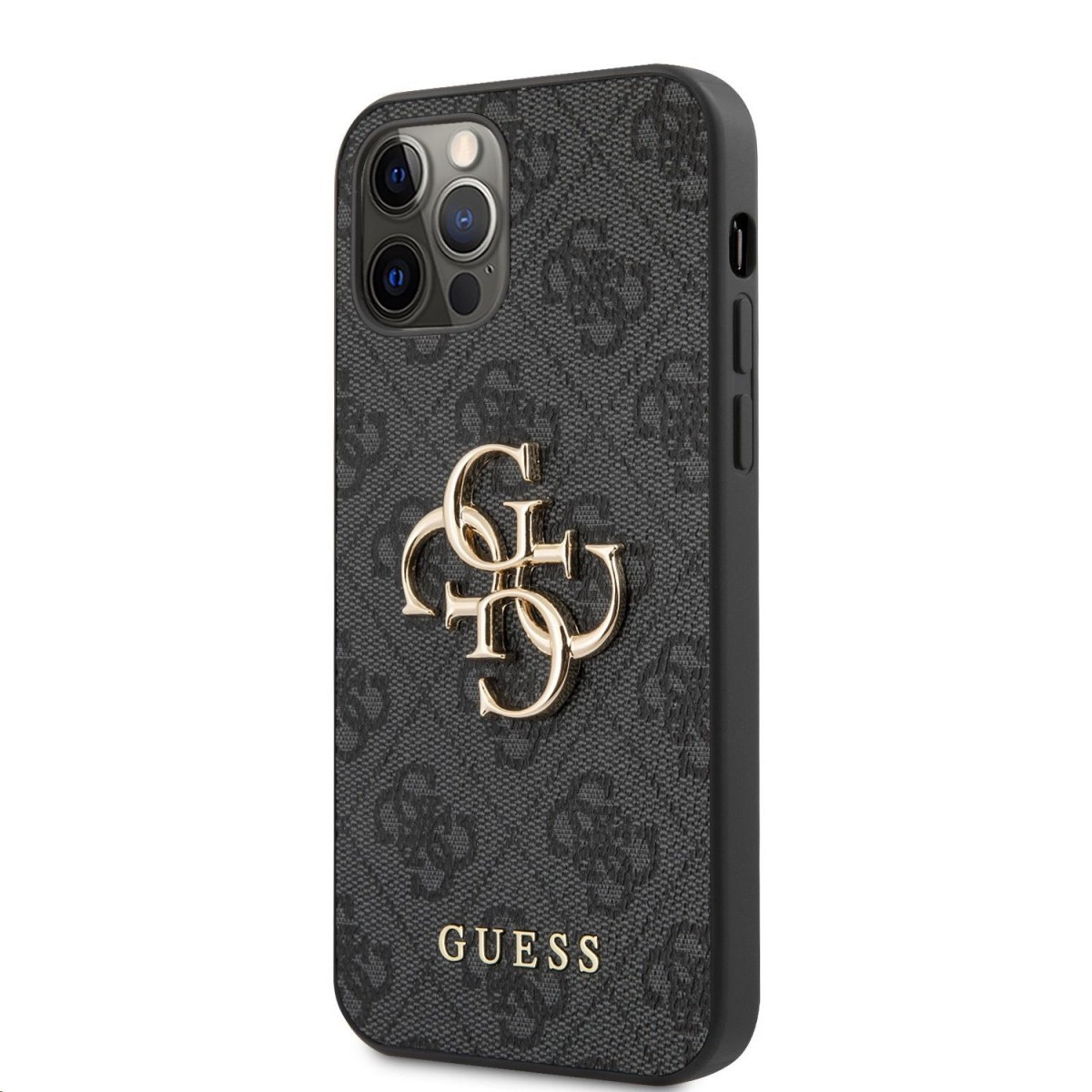 Zadní kryt Guess PU 4G Metal Logo Zadní Kryt pro iPhone 12-12 Pro Grey