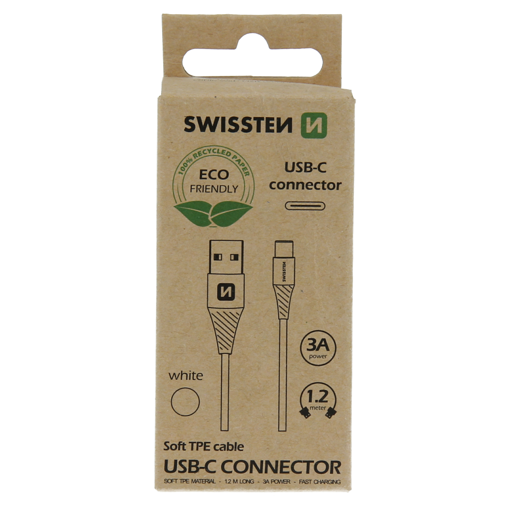 Datový kabel swissten usb/usb-c  bílý 1,2m  (eco balení)