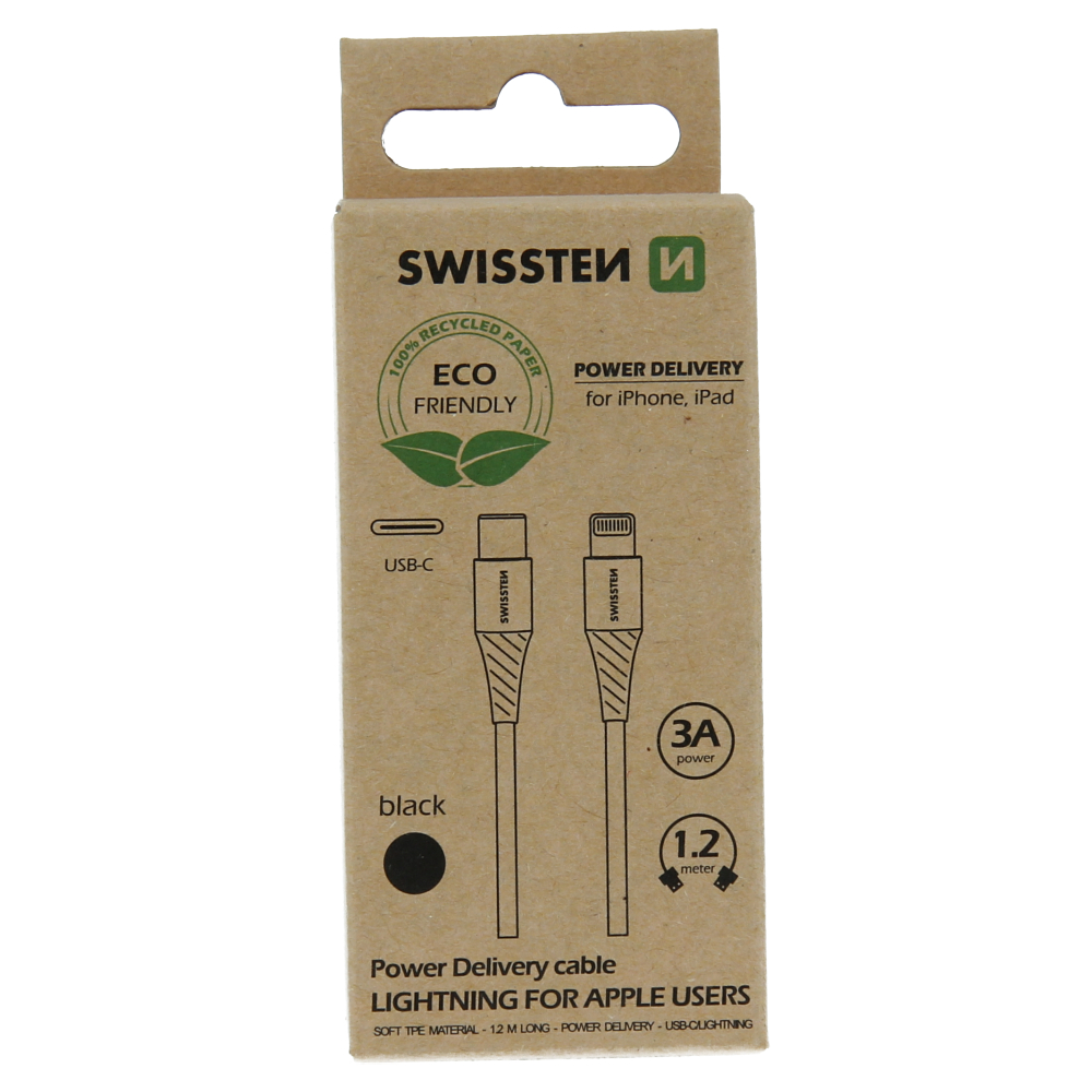 Datový kabel swissten usb-c/lightning černý 1,2m  (eco balení)