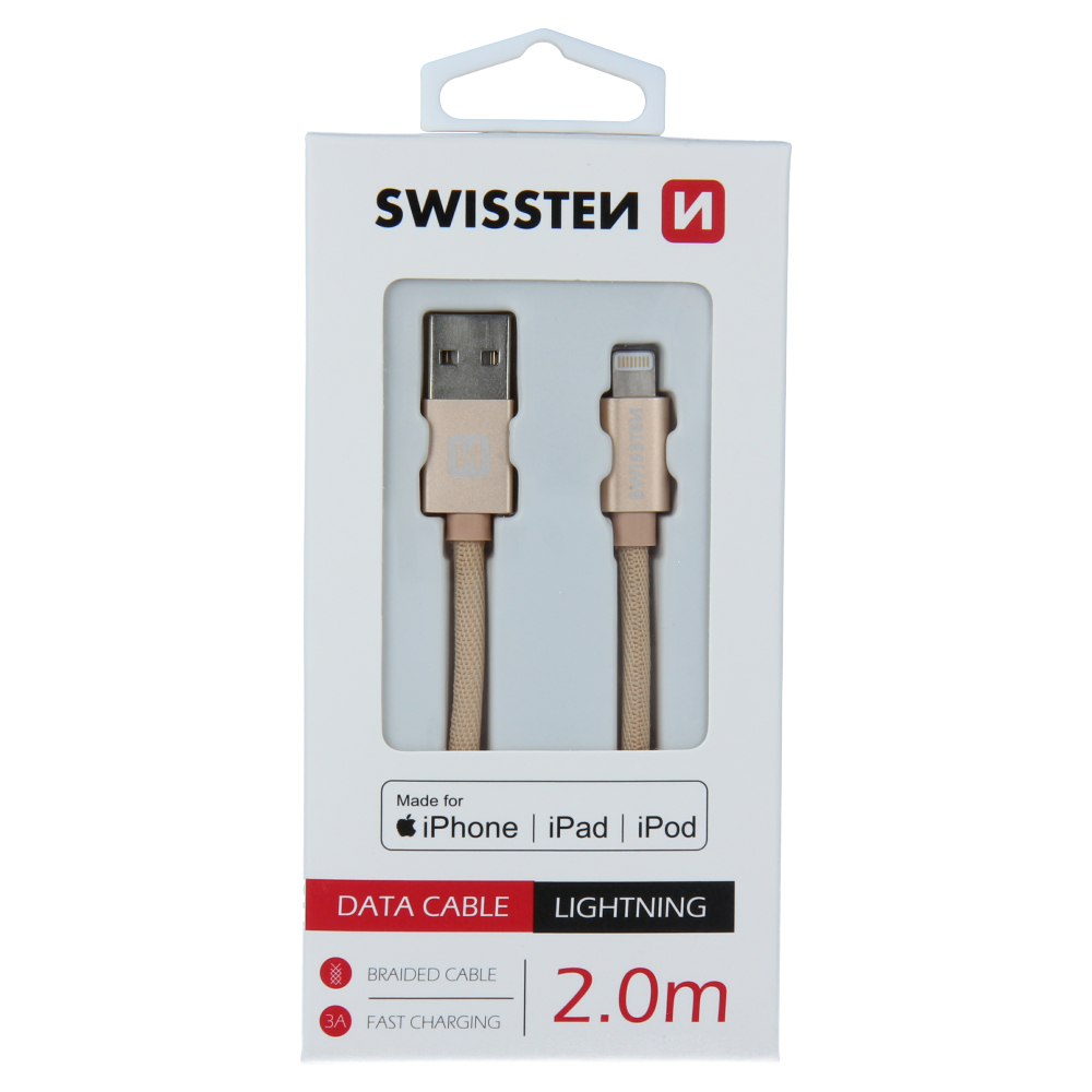 Datový kabel swissten textile usb / lightning mfi 2,0 m zlatý