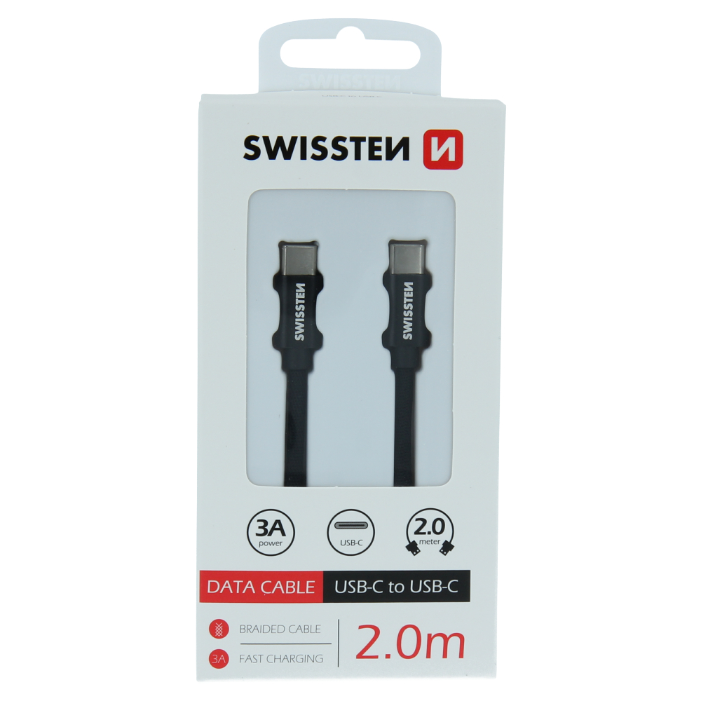 Datový kabel swissten textile usb-c / usb-c 2,0 m černý