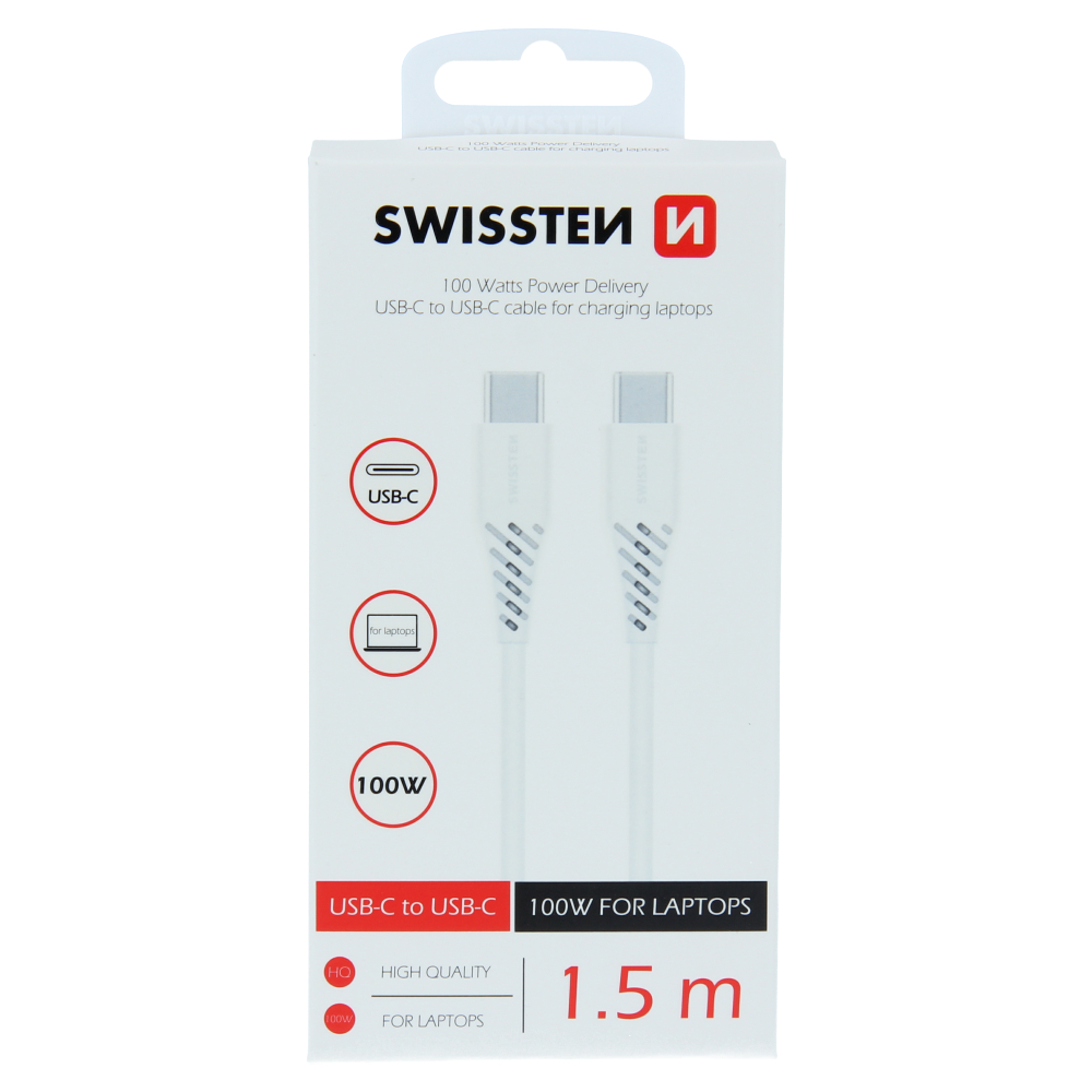 Datový kabel swissten tpe usb-c/usb-c power delivery 5a (100w) 1,5 m bílý