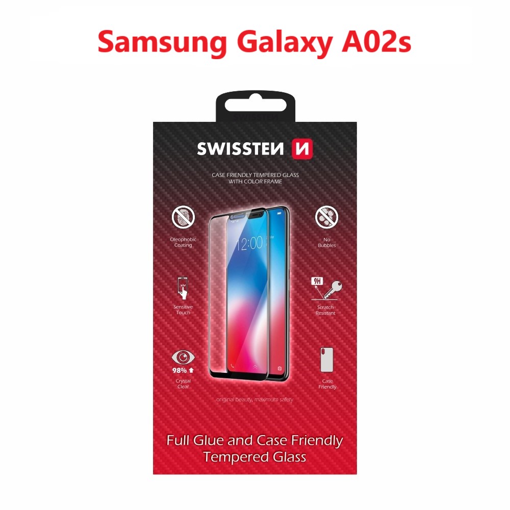 Sklo swissten full glue, color frame, case friendly samsung a025 galaxy a02s černé