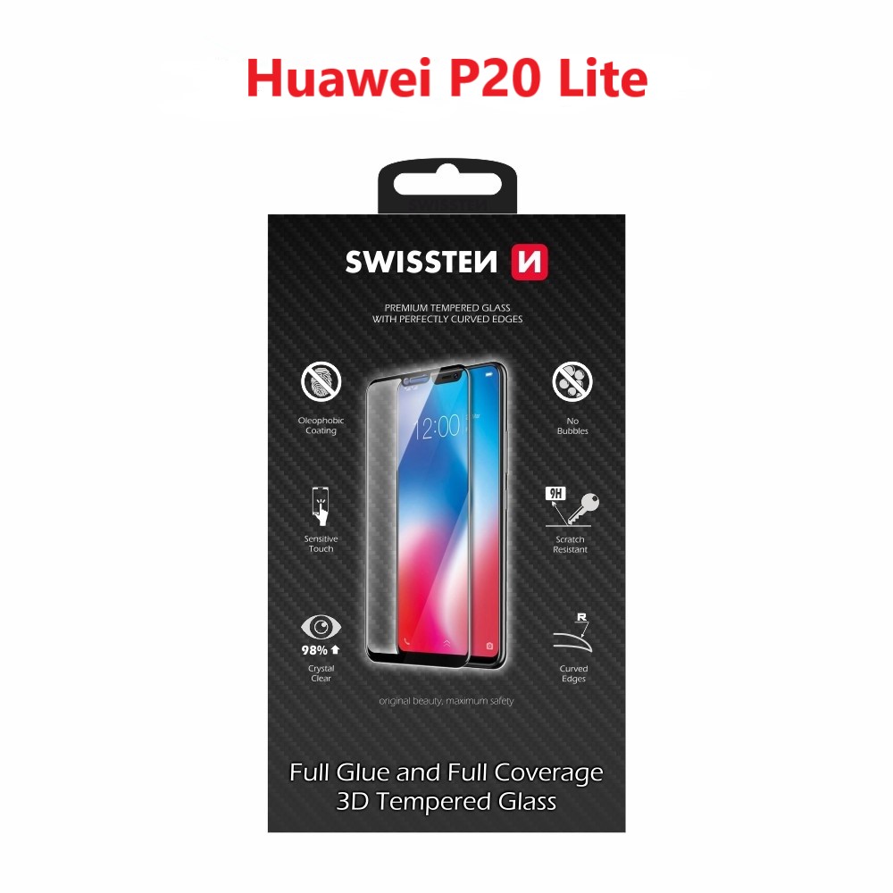Sklo swissten ultra durable 3d full glue glass huawei p20 lite černé