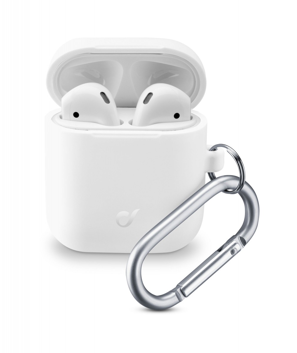 Ochranný kryt s karabinou Cellularline Bounce pro Apple AirPods 1 & 2, bílý