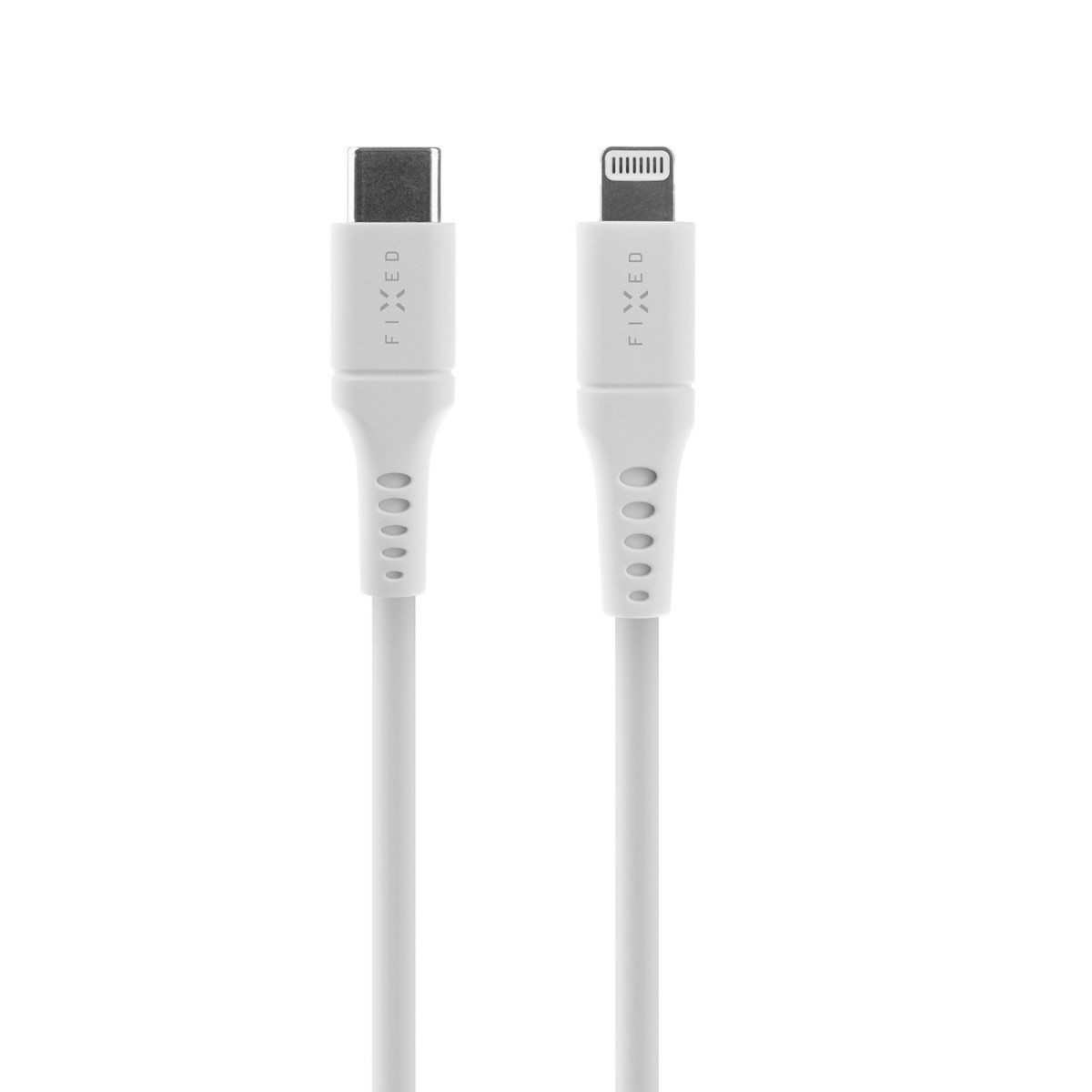 Nabíjecí a datový Liquid silicone kabel FIXED s konektory USB-C/Lightning a podporou PD, 1.2m, MFI, bílý