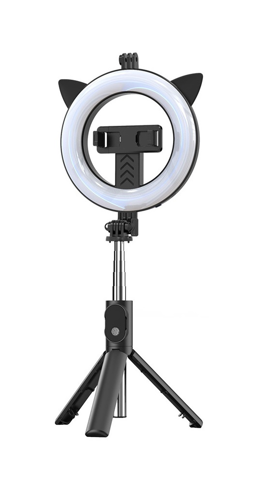 Bluetooth selfie tyč se stativem Ring Light P20D-4 s LED osvětlením černá
