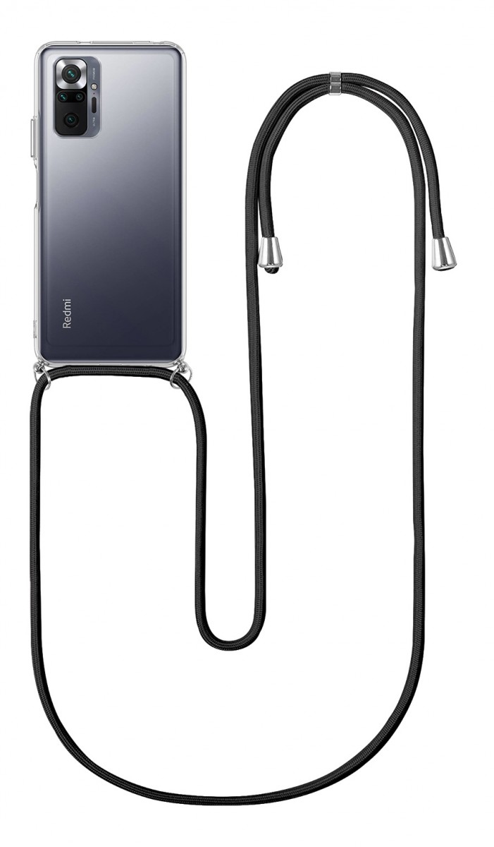 Zadní silikonový kryt na mobil Xiaomi Redmi Note 10 Pro s černou šňůrkou průhledný