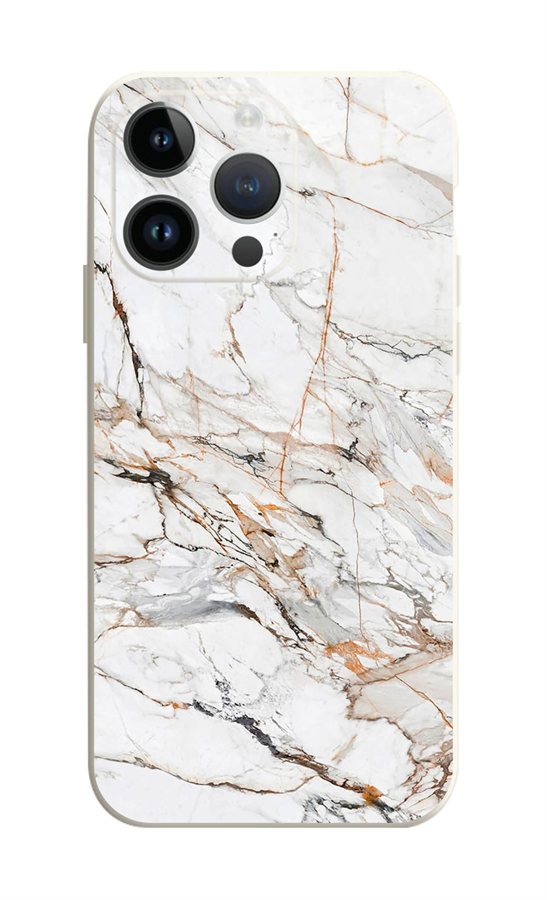 Zadní kryt TopQ na mobil iPhone 14 Pro Mramor bílo-oranžový