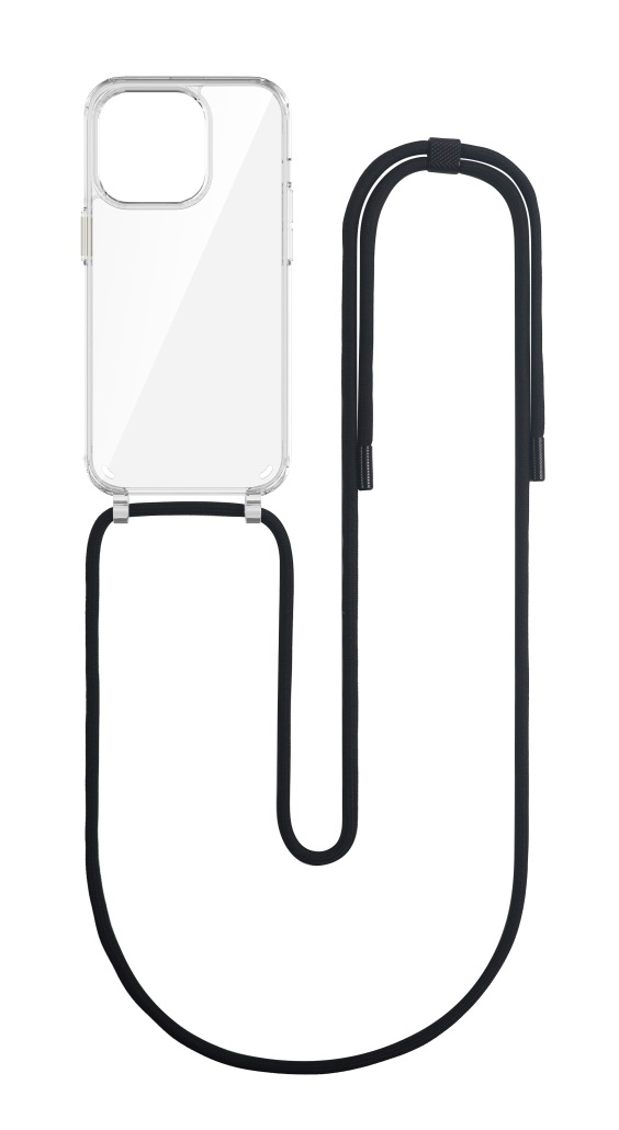 Zadní kryt TopQ Simple na mobil iPhone 14 Pro s černou šňůrkou průhledný