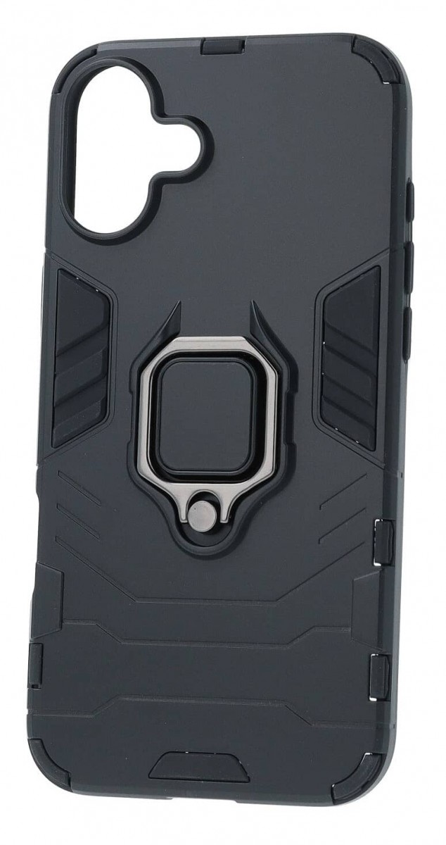 Ultra odolný zadní kryt pro iPhone 16 černý s prstenem