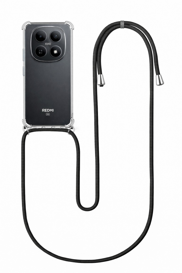 Zadní kryt TopQ na mobil Xiaomi Redmi Note 15 5G s černou šňůrkou průhledný