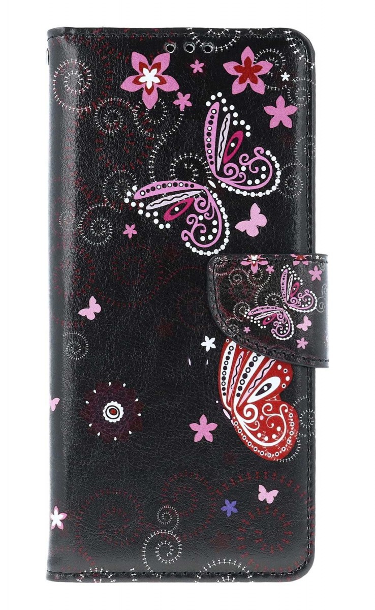 Knížkové pouzdro TopQ Design na mobil Xiaomi Redmi 14C Fialoví motýlci černý