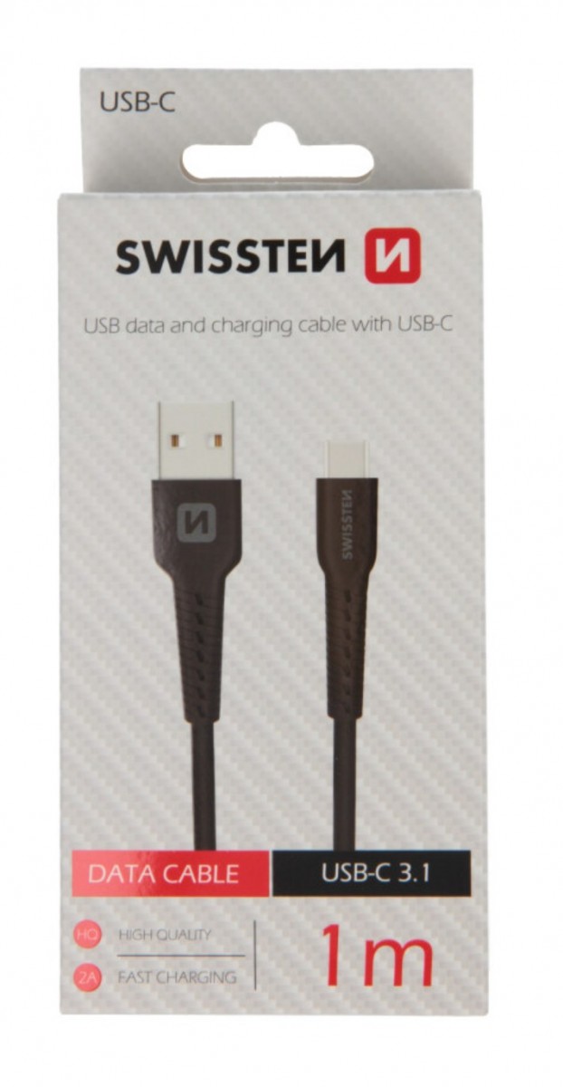 Datový kabel swissten usb / usb-c 1,0 m černý