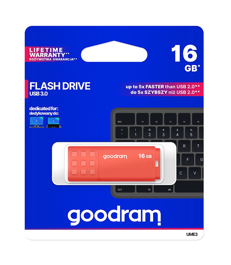 Flash disk značky GOODRAM UME3 16GB oranžový