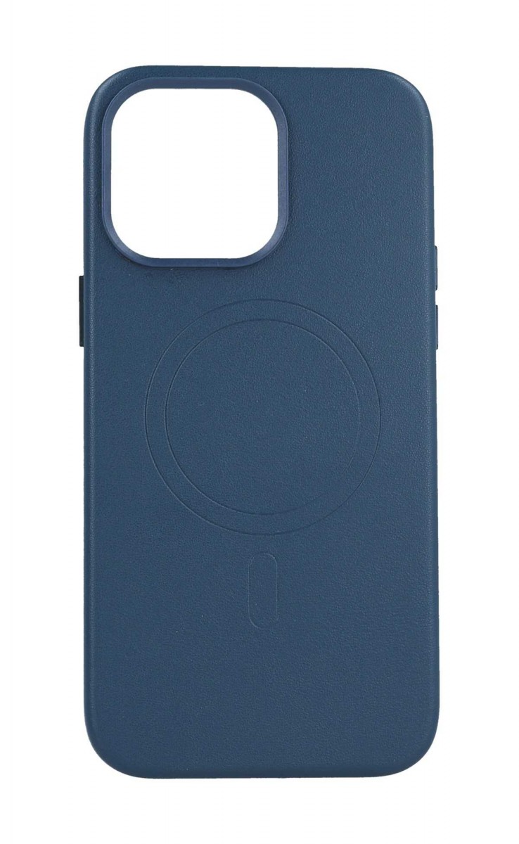 Zadní pevný kryt TopQ Leather MagSafe na mobil iPhone 14 Pro Max modrý