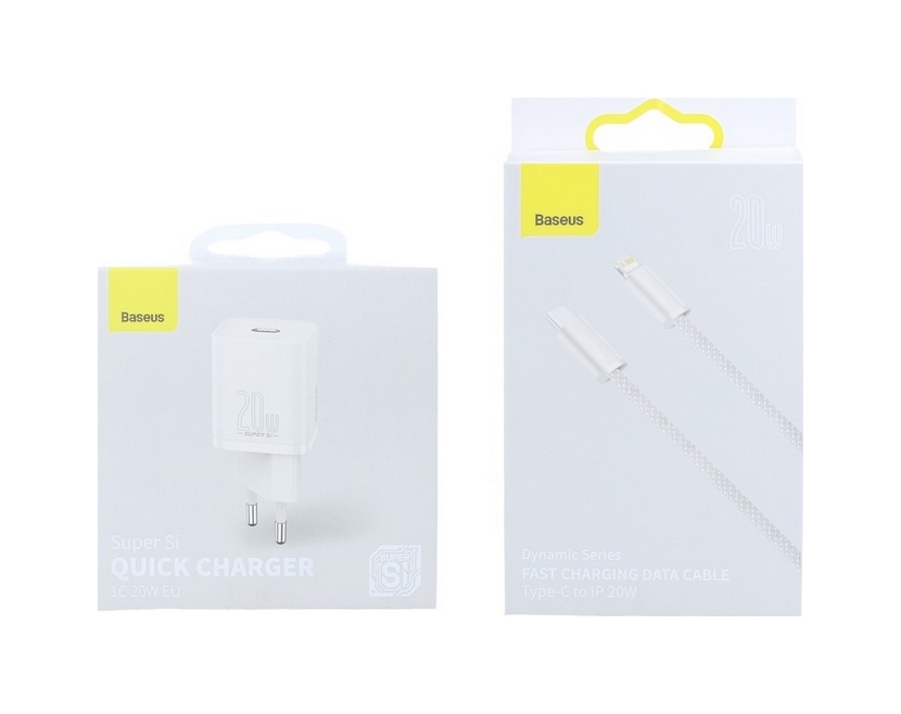 Rychlonabíječka Baseus Super Si 20W pro iPhony včetně datového kabelu Dynamic bílá