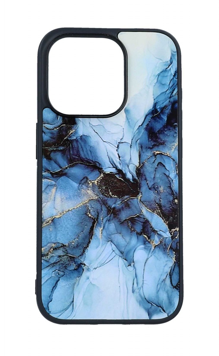 Zadní pevný kryt TopQ Marble na mobil iPhone 15 Pro Smoky Blue