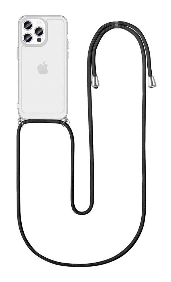 Zadní kryt TopQ na mobil iPhone 15 Pro Max s černou šňůrkou průhledný