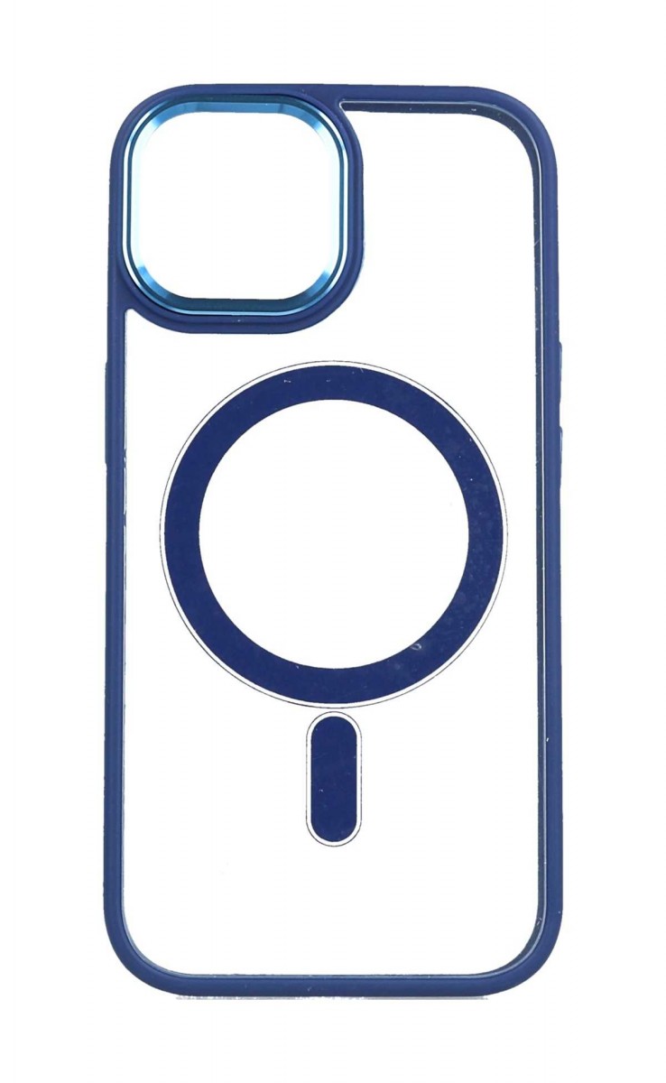 Zadní pevný kryt TopQ Magnetic na mobil iPhone 15 s modrým rámečkem