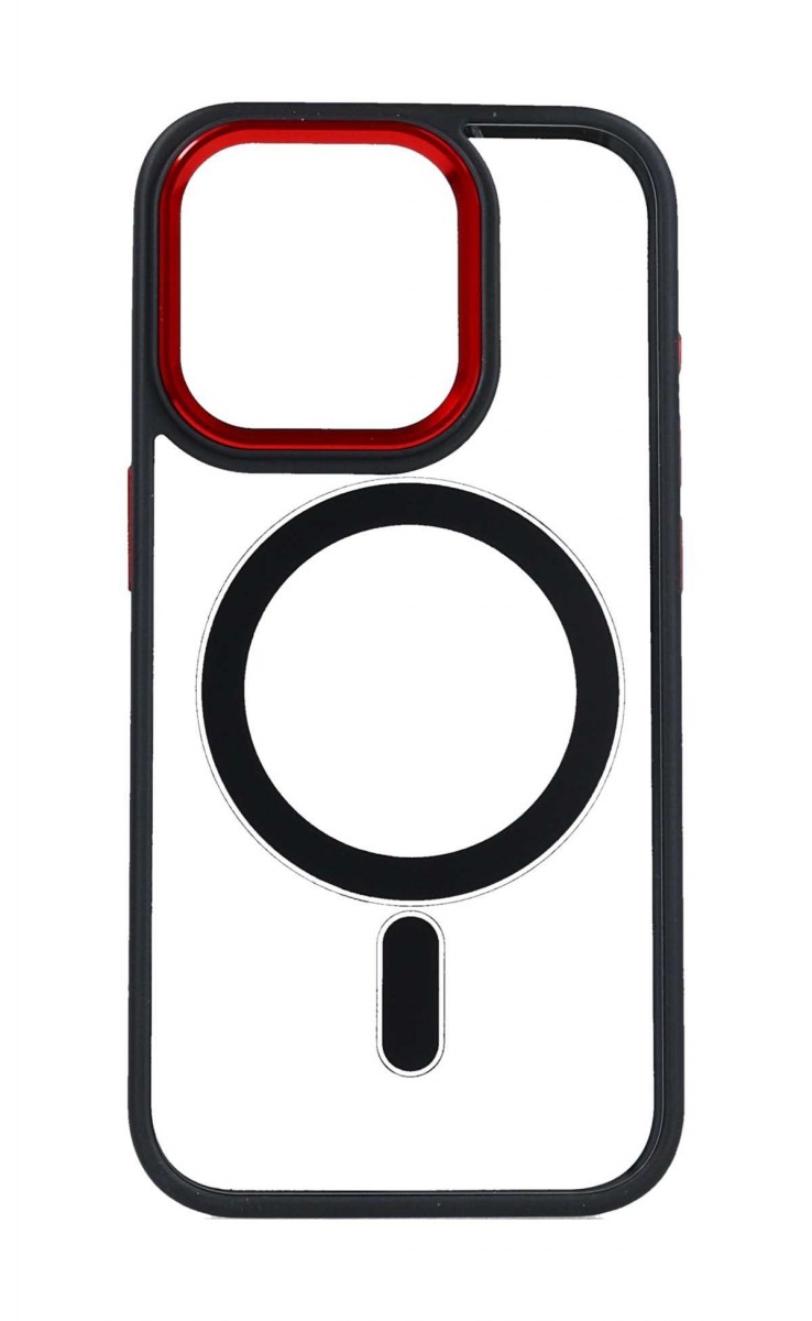 Zadní pevný kryt TopQ Magnetic na mobil iPhone 15 Pro s černo-červeným rámečkem