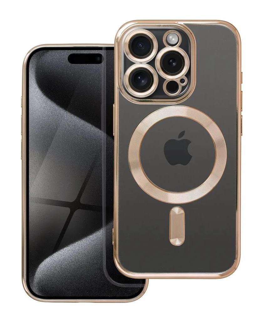 Zadní kryt TopQ Electro na mobil iPhone 15 Pro MagSafe se zlatým rámečkem