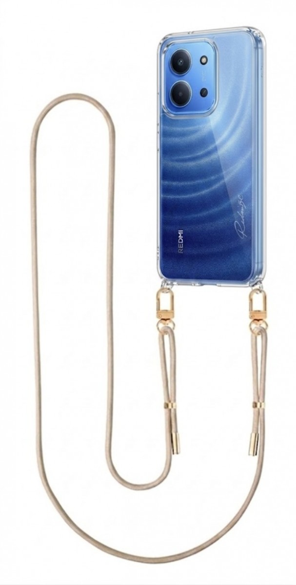 Zadní kryt TopQ Esthetique na mobil Xiaomi Redmi 15C s béžovou šňůrkou průhledný