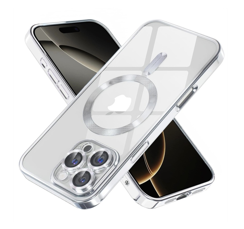 Zadní kryt Techsuit Luxury Crystal MagSafe na mobil iPhone 16 Pro Max stříbrný