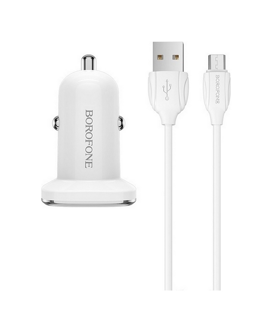 Nabíječka do auta Borofone BZ12 micro USB 2.4A Dual včetně datového kabelu bílá