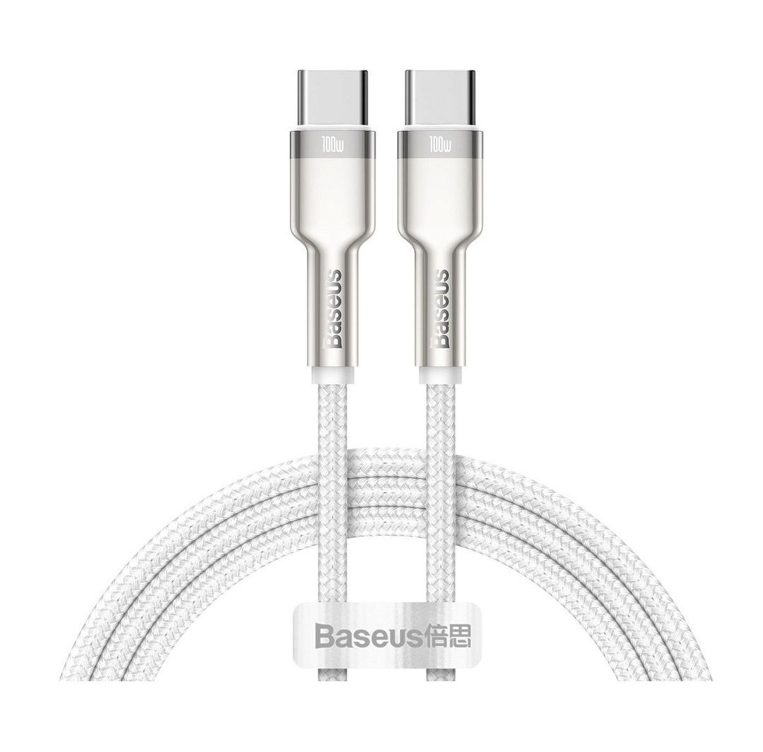 Datový kabel Baseus Cafule Metal - typ C na typ C - PD 100W 5A 1m (CATJK-C02) bílo-stříbrný