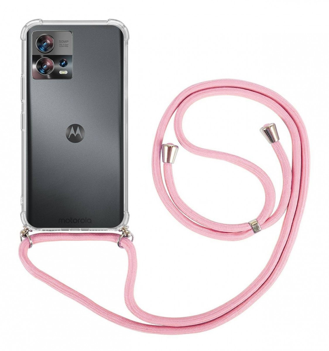 Zadní kryt TopQ na mobil Motorola Edge 30 Fusion s růžovou šňůrkou průhledný