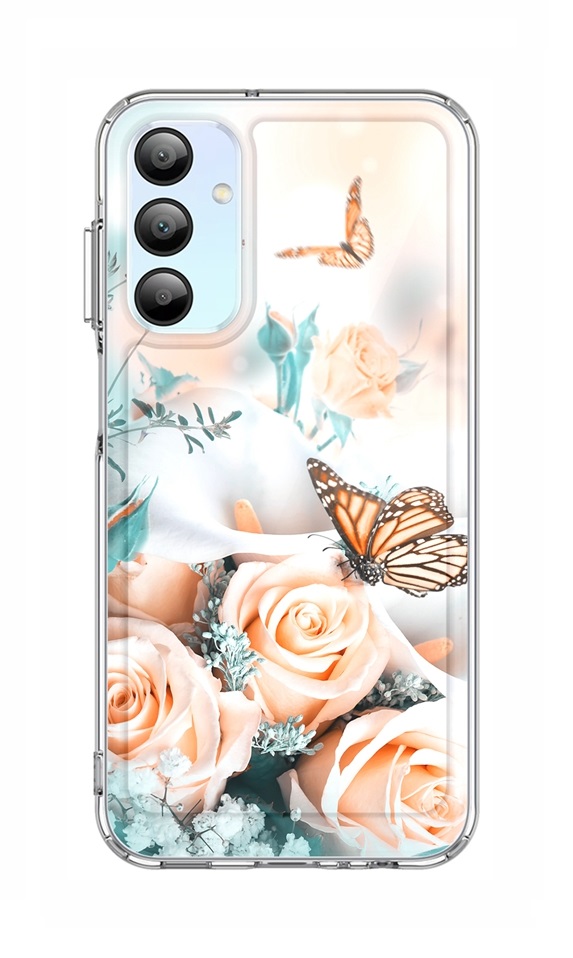 Zadní pevný kryt TopQ Image na mobil Samsung A15 Růže s motýlem