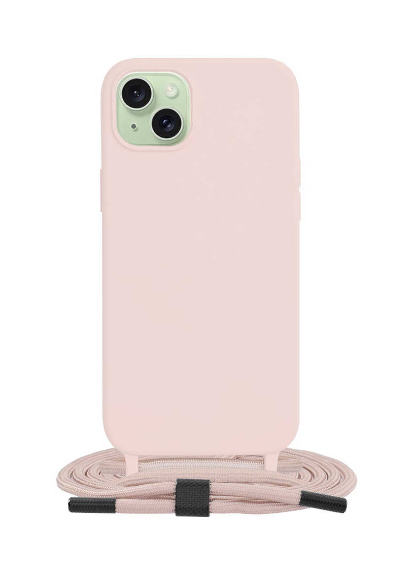 Zadní kryt Techsuit na mobil iPhone 15 Plus pudrový se šňůrkou