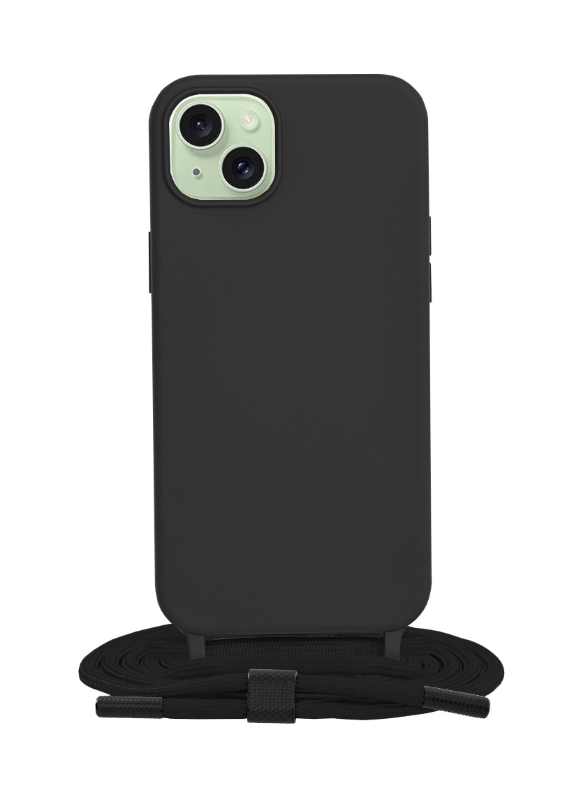 Zadní kryt Techsuit na mobil iPhone 15 Plus černý se šňůrkou